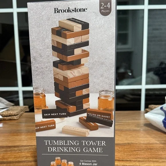 Brookstone Tumbling Tower Drinking Game - Black, Brown, and Tan - Picture 2 of 5